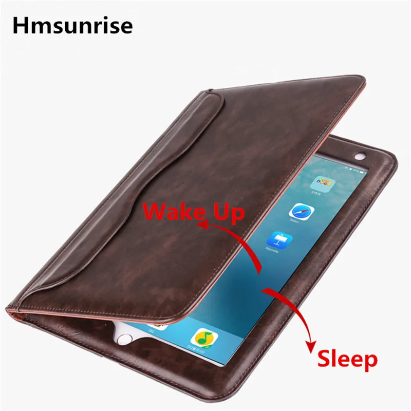 

Hmsunrise For apple ipad air 1 Hand Belt Holder Soft Leather Case with Auto Wake Up/Sleep Storage bag design A1474 A1475 A1476
