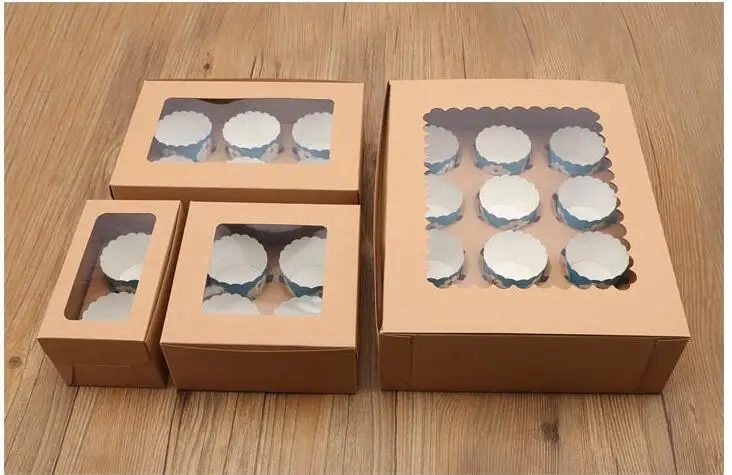 

10pcs Kraft Paper Cupcake Box Wedding Dessert Paper Box Packing White Brown Cardboard Boxes For Cakes Wedding Home Party Package
