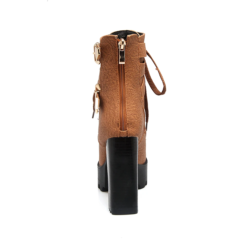 Ceny Jesienne buty damskie zimowe damskie buty na co dzień Martin buty damskie Pu skórzane botki masywne szpilki na wysokim obcasie Plus rozmiar 15 50