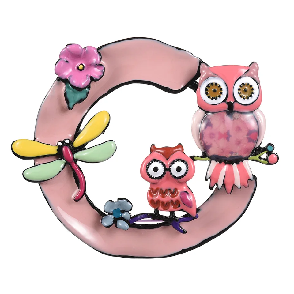 Fashion Large Mother Owl and Son Brooches for Women Cartoon Dragonfly Pins Vintage Jewelry Wholesale Men Boys Alloy Brooch Pin