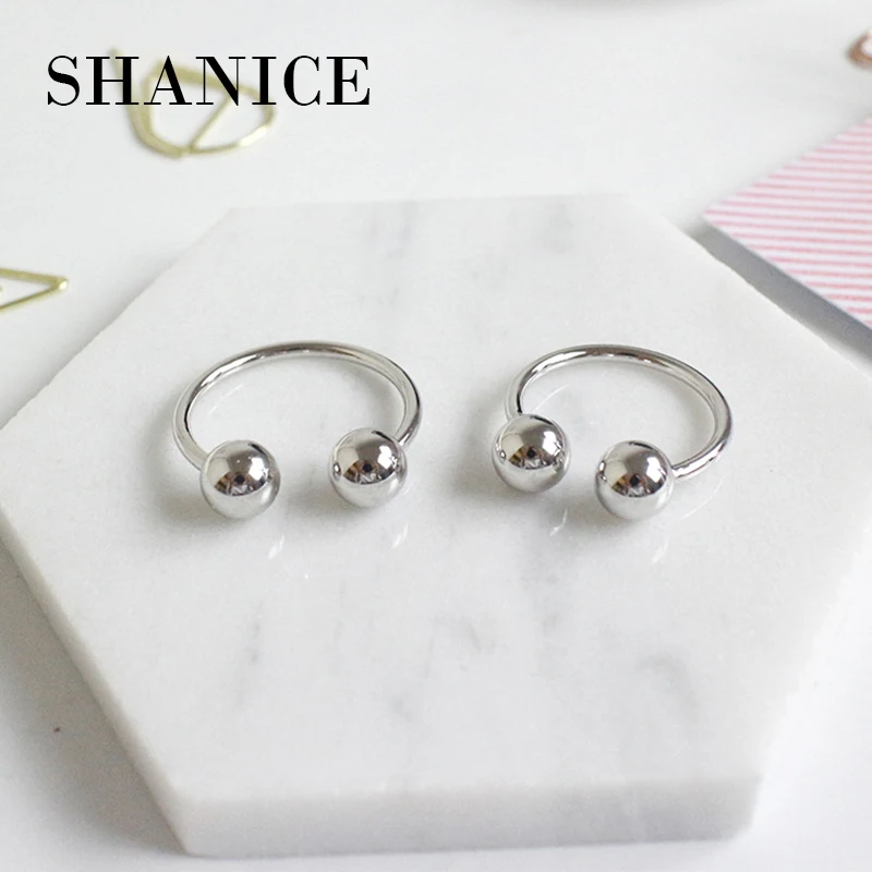 

SHANICE 925 Sterling Silver Double Ball Beads Open Rings Adjustable Finger Rings Fashion Punk Silver Jewelry Opening Finger Ring