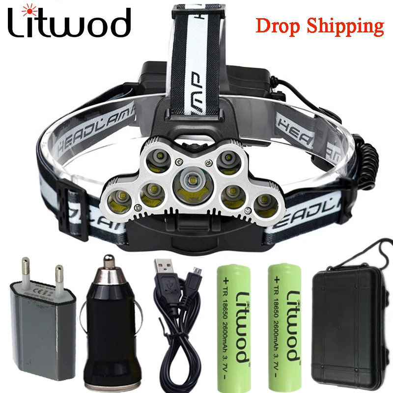 

Litwod 7 LED Led Headlamp Headlight head flashlight torch XM-L T6 head lamp USB rechargeable 18650 battery drop shipping