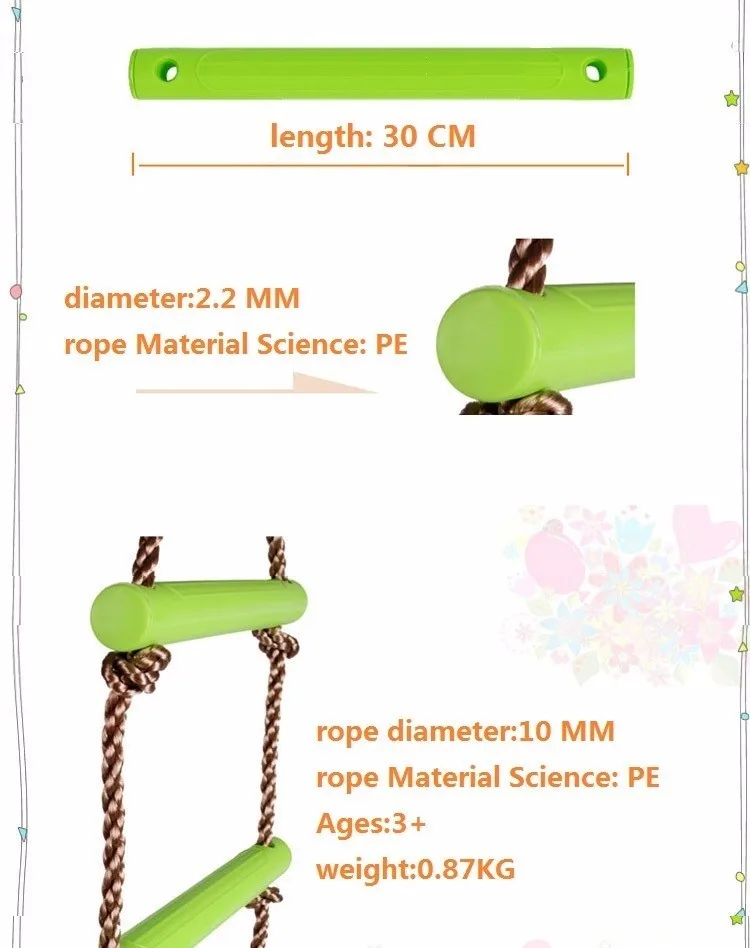 1Pcs Outdoor Indoor Plastic Ladder Rope Playground Games For Kids Climbing Rope Swing Plastic 6 Rungs PE Rope Toys For Children 6