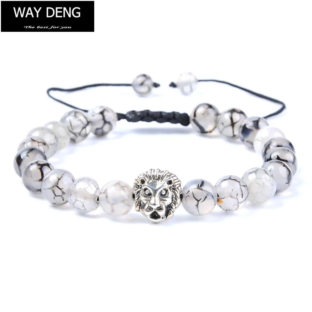Way Deng Women Men Vintage Silver Lion Charm Beaded Bracelet Braided