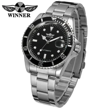 

Fashion WINNER Men Luxury Brand Date Display Stainless Steel Watch Automatic Mechanical Business Wristwatch Relogio Releges