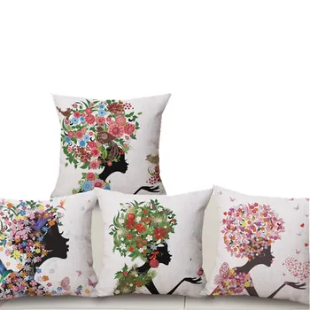 

Free Shipping Colorful Geometric Linen Cotton Pillow Home Decor Cushion Leaves Decorative Throw Pillows 45X45CM