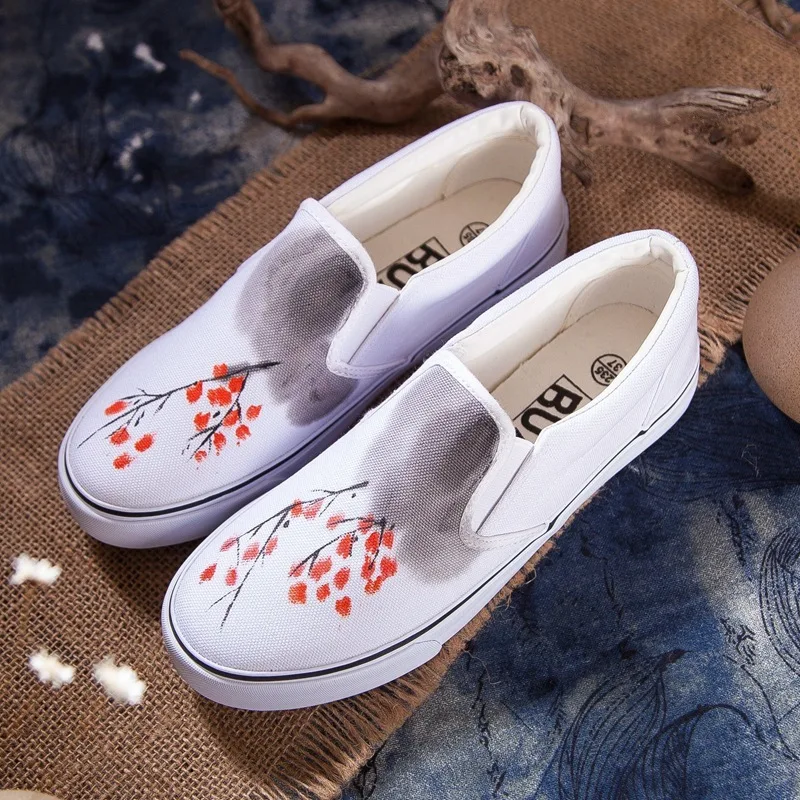 Canvas Shoe Platform Womens Shoes Woman Hand Ink Painting Autumn Pedal Sneakers Zapatos De Mujer Sneaker Chaussures Femme