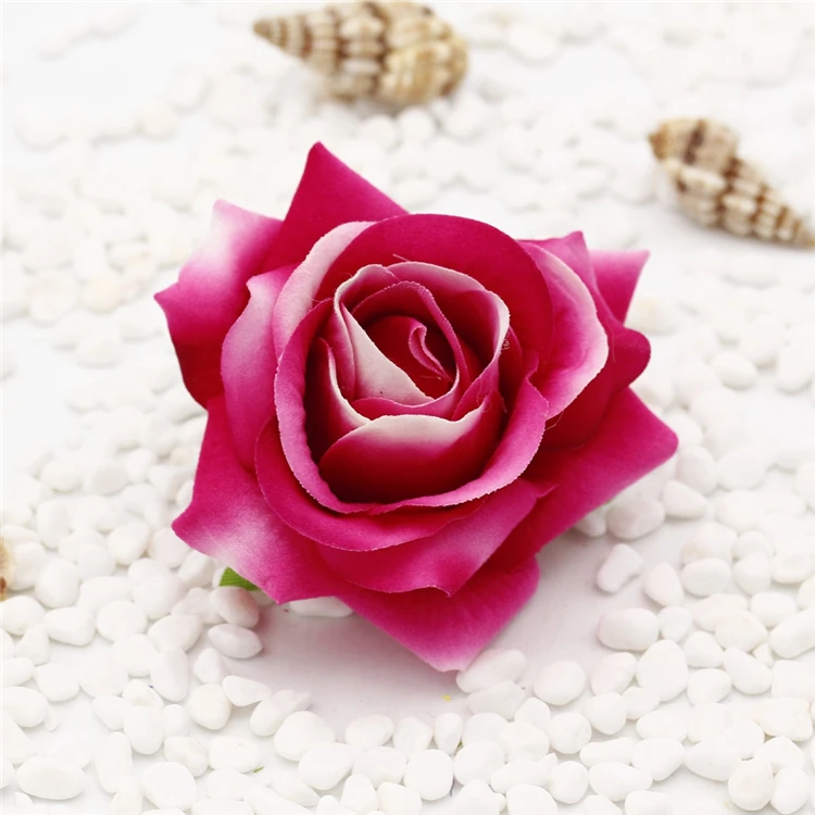 7 см Высокое качество настоящая сенсорная искусственная бархатная Роза цветок головы для DIY брошь повязка заколка для волос Свадебные аксессуары для волос, венки - Цвет: Розово-красный