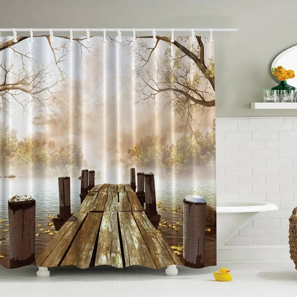 Shower Curtain Fabric Creative Print Waterproof & Antibacterial Bathroom Curtain with 12Hooks