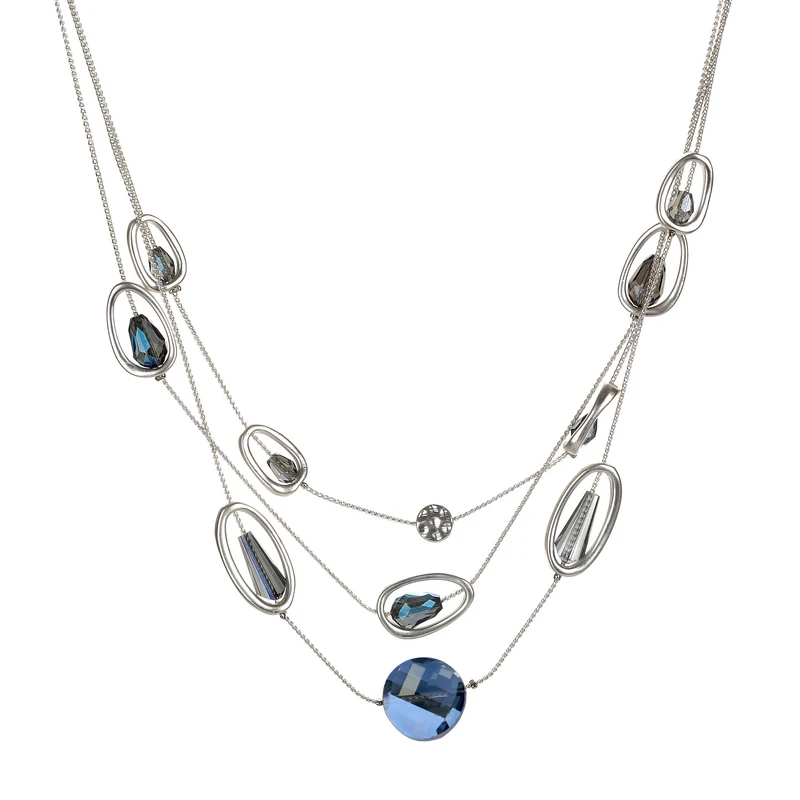 Богемное ожерелье с кристаллами и бусинами для женщин, Синие стразы, этнические украшения, многослойное ожерелье из сплава
