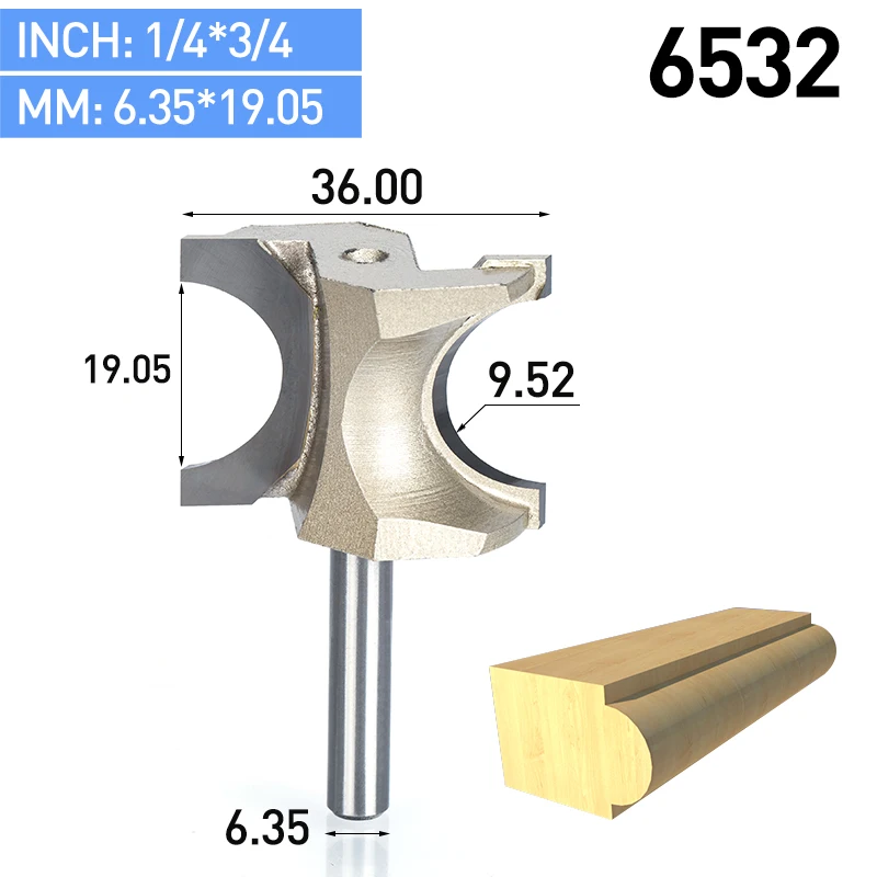 HUHAO 1 шт. 1/2 1/4 дюйма хвостовик полукруглый бит 2 Флейта концевая фреза для дерева без подшипник, деревообрабатывающий инструмент фреза - Длина режущей кромки: 6532