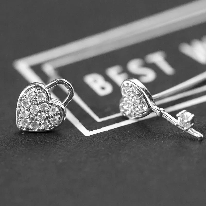 

New Fashion AAA Cubic Zircon Heart Lock Key Shape Stud Earrings for Women Wedding Exquisite Anniversary Jewelry Gifts Wholesale