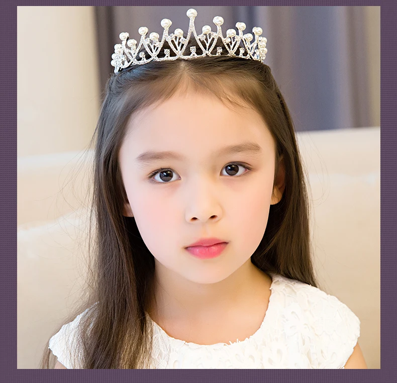 

Rhinestone Pearls Wedding Flower Girl Tiara Headband Kids Party Crown Headpieces