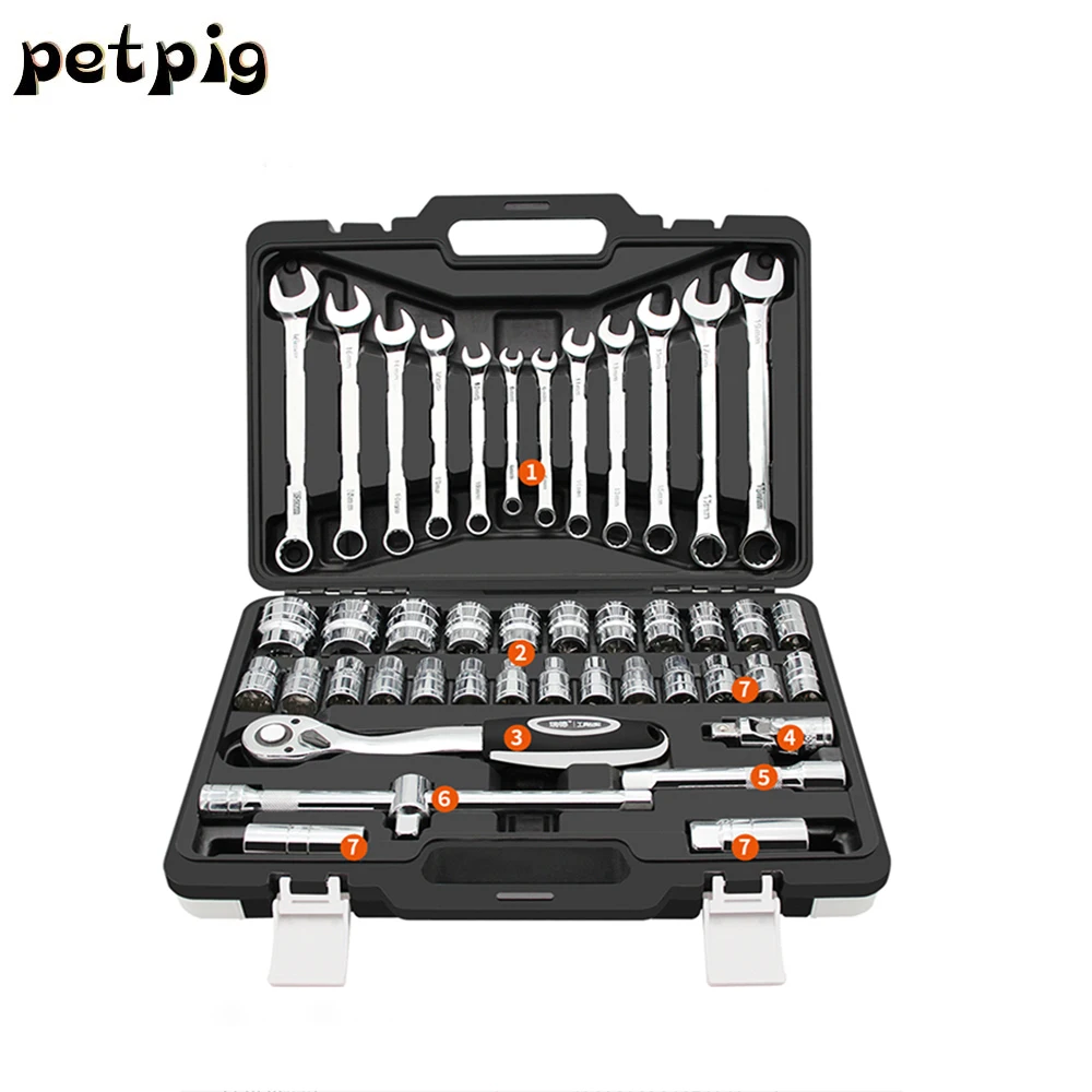 

Car Socket Set Car Repair Tool Ratchet Torque Wrench Combo Tools Kit Auto Repairing Wrench Sleeve Universal Joint Hardware Kit