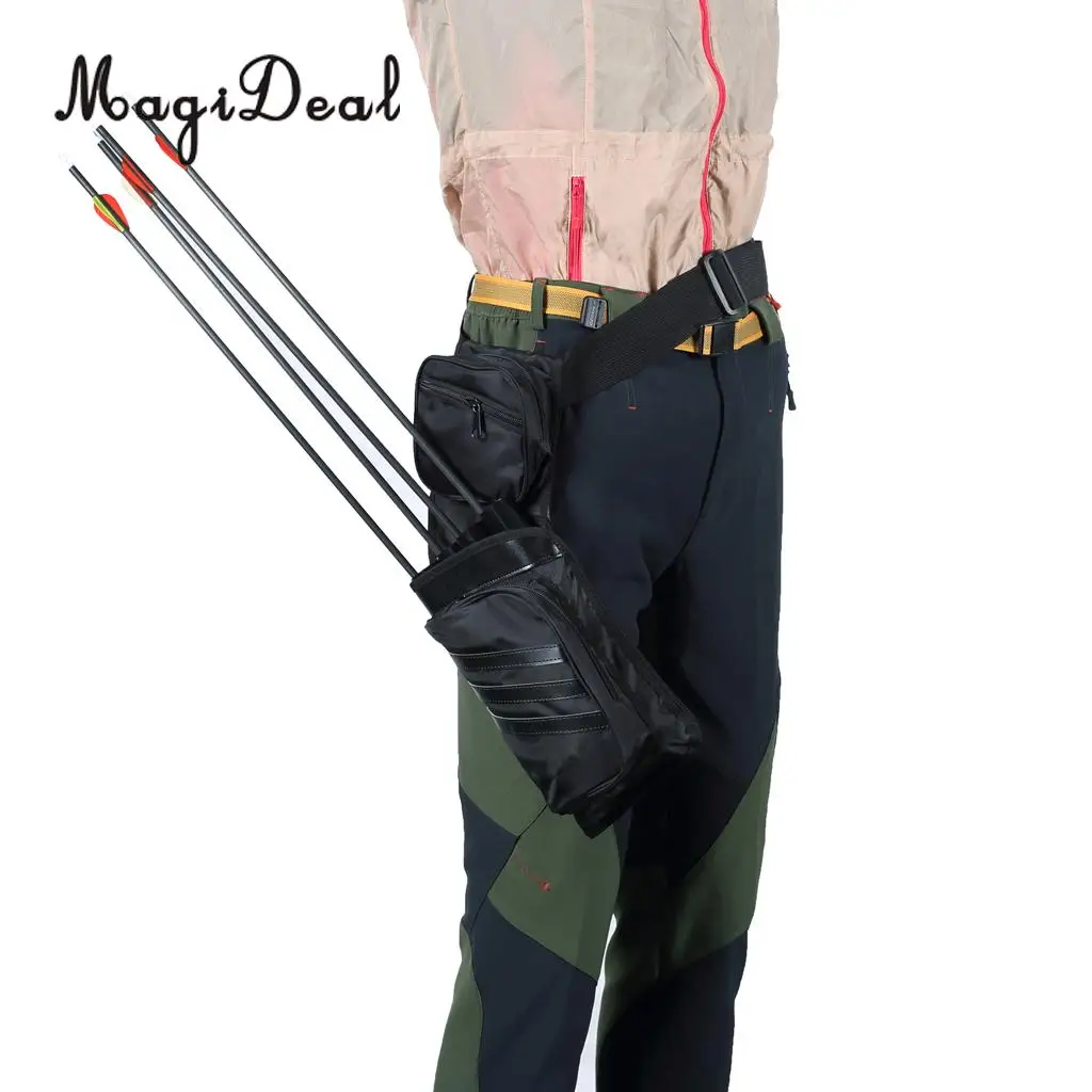 MagiDeal Archery Arrow Quiver Holder Belt Waist Recurve Bow Hunting 4 Tubes Black Back Side Quiver