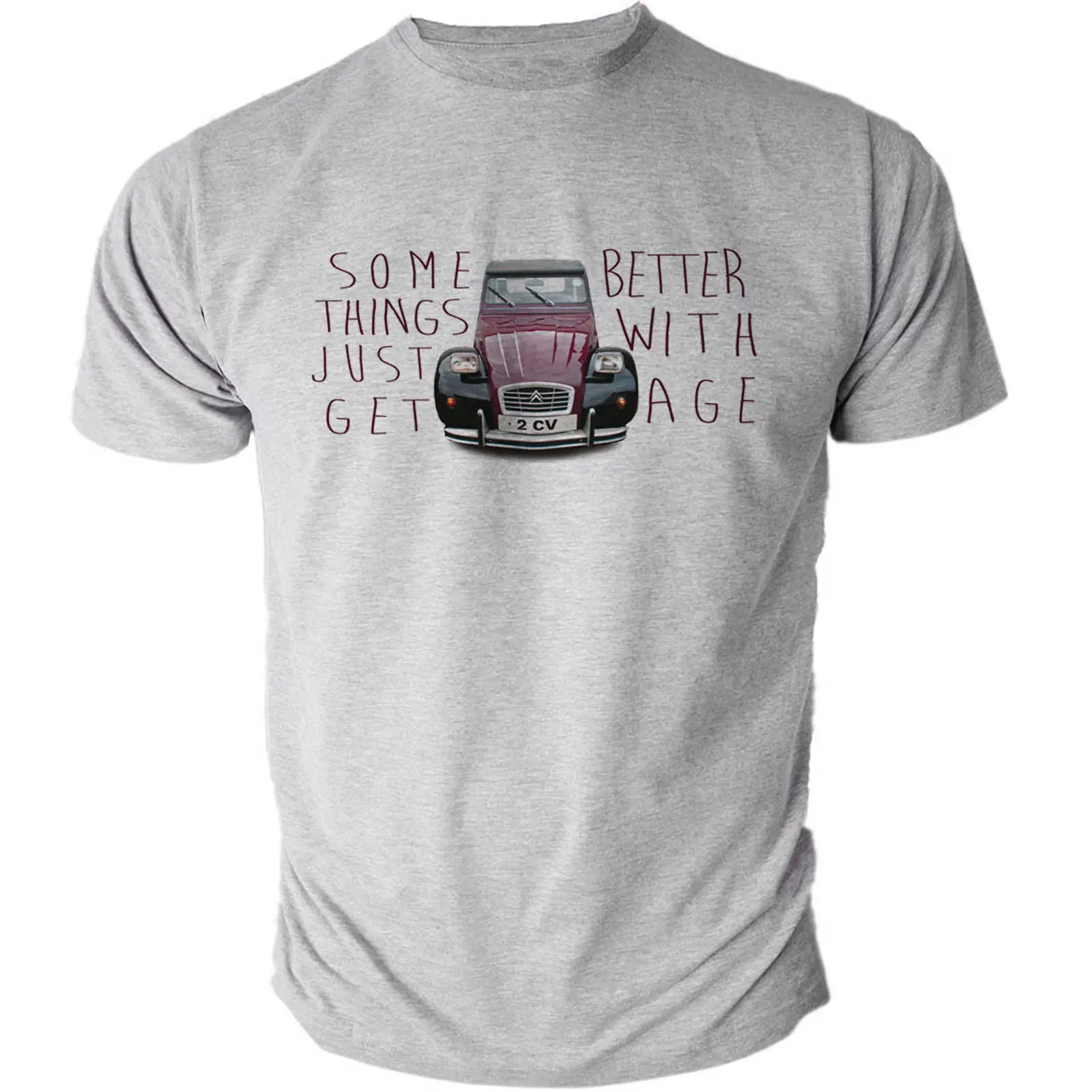 

Clothing Casual Short Sleeve Summer France Car 2CV Charlston Nostalgia Retro Deux Chevaux Car Grey T-Shirt Ideal Gift Tee Shirt