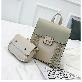 

Backpacks One large and one small Simple style women Leather Large Capacity Travel bags school bag PU Backpack College wind bag