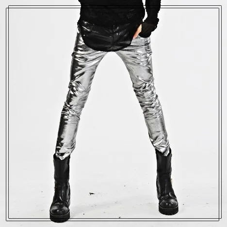 

2017 Tide men's Korean version of the fashionable silver Slim casual pants men's DS singer stage tide