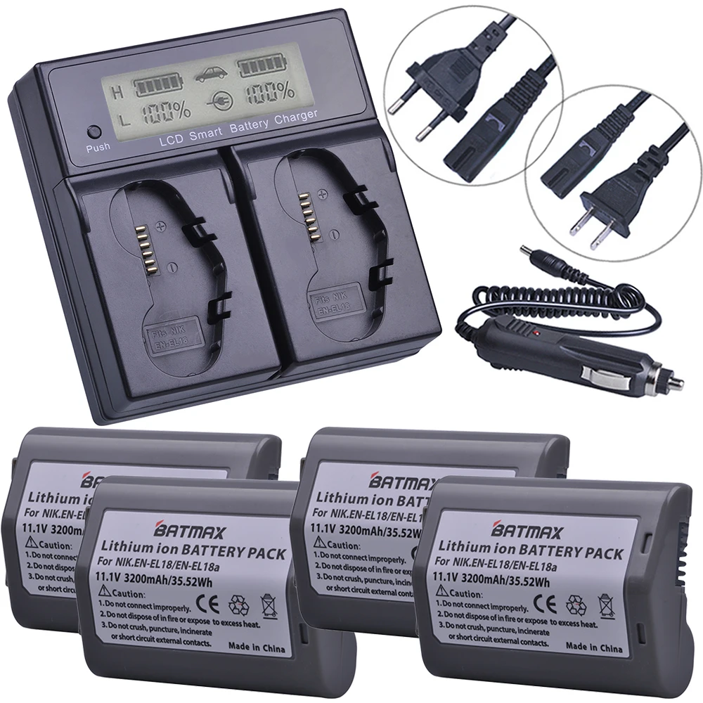 Batmax 4 Pz En-El18 Enel18 En El18 Batteria + Lcd Rapido Doppio Caricatore Per Nikon D4,D4S,D5 Fotocamera Mb-D12,D800,D800E Battery Grip