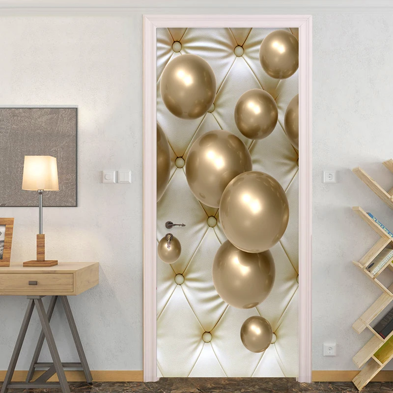 

PVC Self-Adhesive Waterproof Door Sticker 3D Stereo Golden Ball Wallpaper Living Room Home Decor Paste Vinyl Door Mural Stickers