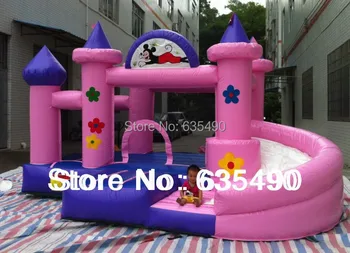 Online Pink And Blue Inflatable Castle, Inflatable Bouncer And Slide Combo Or Baby+ Blower And Free Shipping