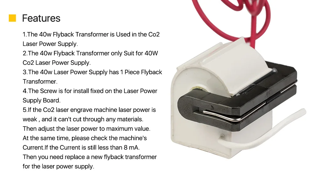Cloudray 40 Вт Высокое напряжение Flyback трансформатор, Модель C для CO2 40 Вт лазерный источник питания