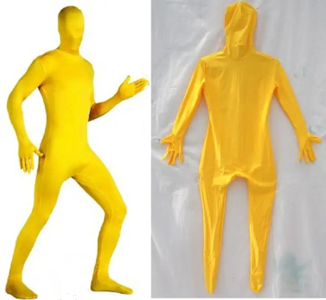 Men's One Piece Full Bodysuit Lycra Spandex Zentai Costume Dance Hooded