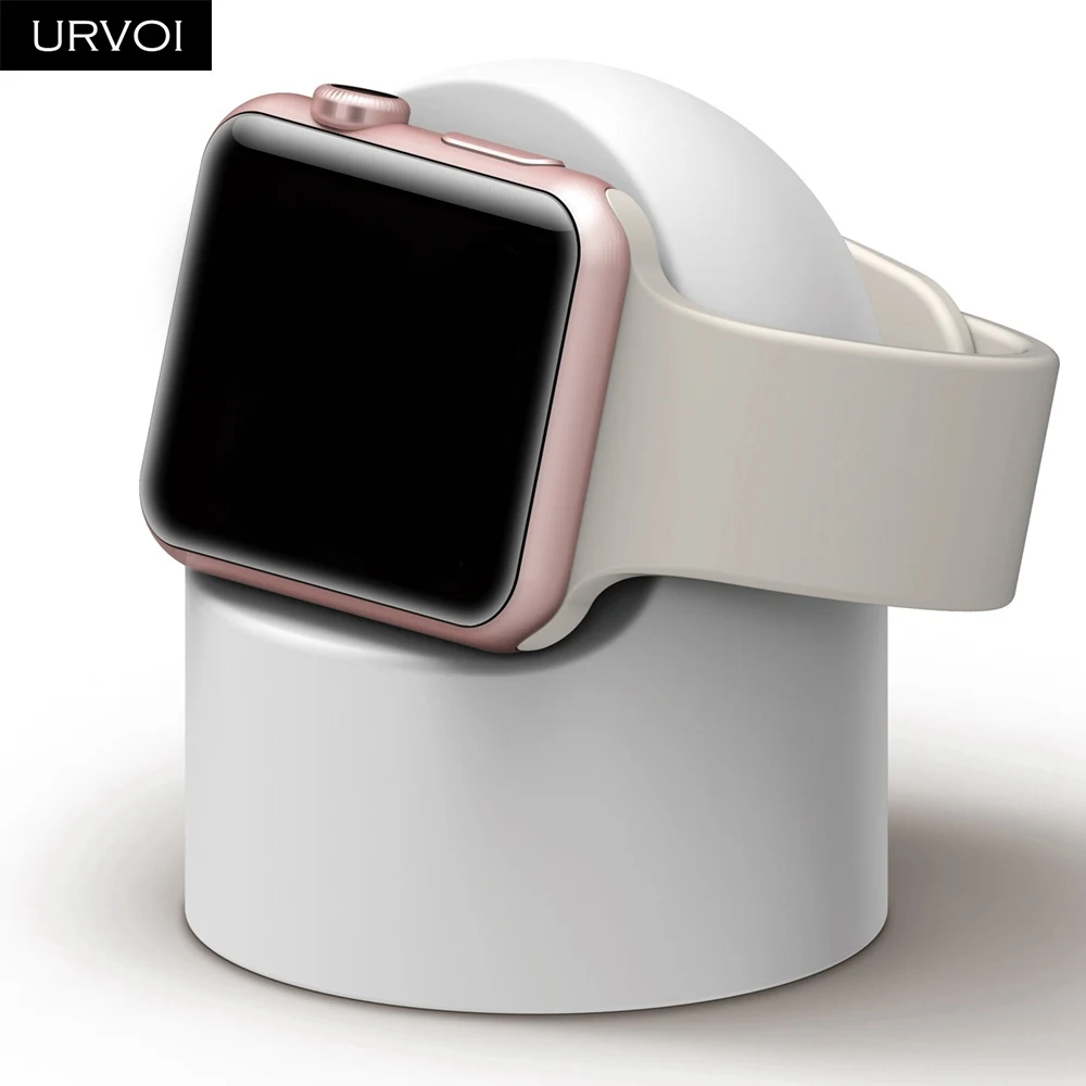 Держатель URVOI для apple watch, тумбочка для iwatch watchOS 5, держатель для ремонта, ПК, домашняя зарядная док-станция, круглая силиконовая - Цвет: White