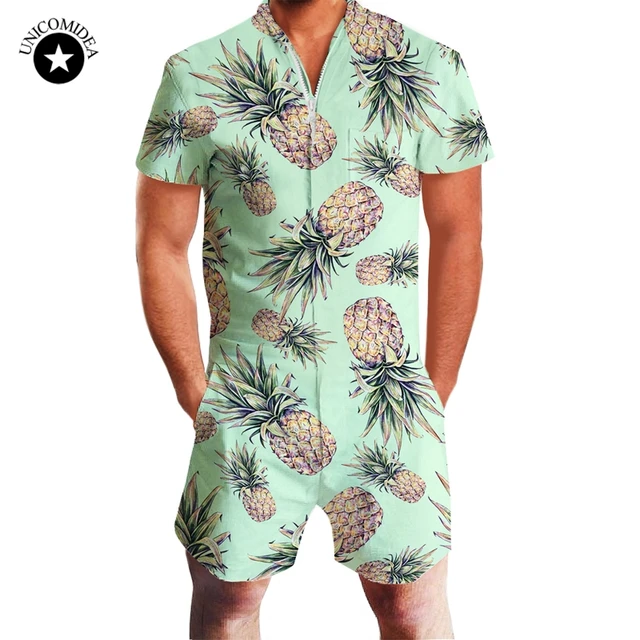 Funny 3d Pineapple Print Mens Romper Hawaiian Jumpsuit