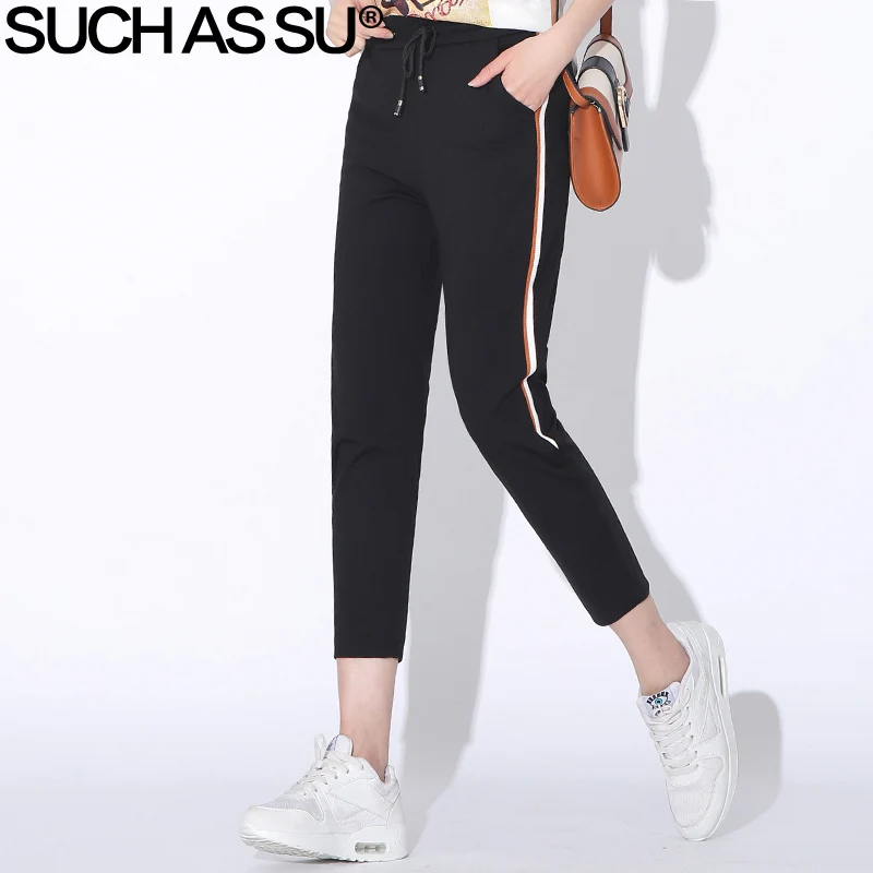 

SUCH AS SU New Trouser For Women Spring Striped Harem Pants High Waist Ankle-Length Pencil Pants M-XXL Female Slim Skinny Pants