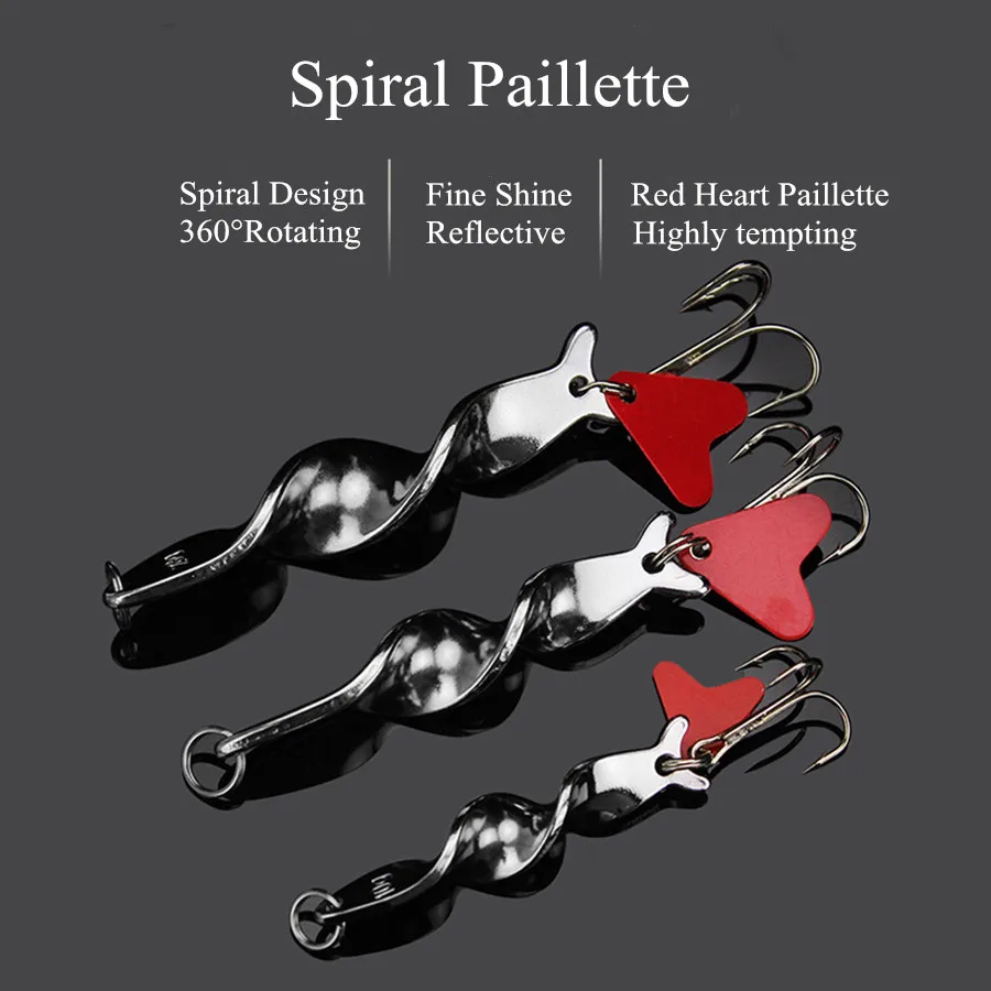 

Metal Spoon Fishing Lure 10g 14g 21g 28g Rotating Spinner Lure Spiral Paillette Hard Baits For Trout Pike Pesca Treble Hook