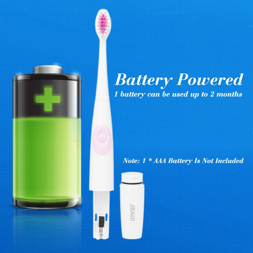 

Sonic Electric Toothbrush Waterproof Adult Deep Clean Whitening Tooth Brush With 2 Replacements Brush Heads Battery Operation