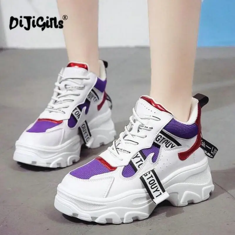 

Spring New Leather Mesh Women's Shoes Chunky Sneakers Fashion Women Flat Lace-up Thick Sole casual Shoes Footwear
