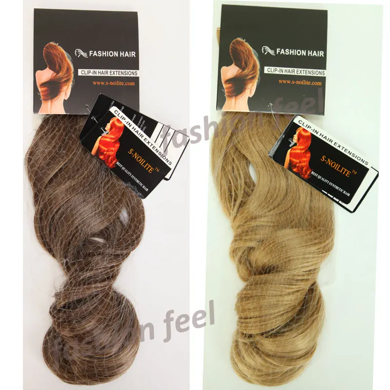 S-noilite 24 inches Long 100% Thick Clip in One Piece Hair Extension Frosted Hairpiece Mix Brown Synthetic Hair