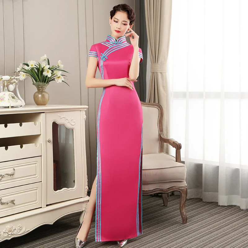 

Fashion Maxi Party Cheongsam Oriental Evening Dress Chinese Long Style Women Elegant Qipao Mini Robe Vestido Plus Size S-5XL