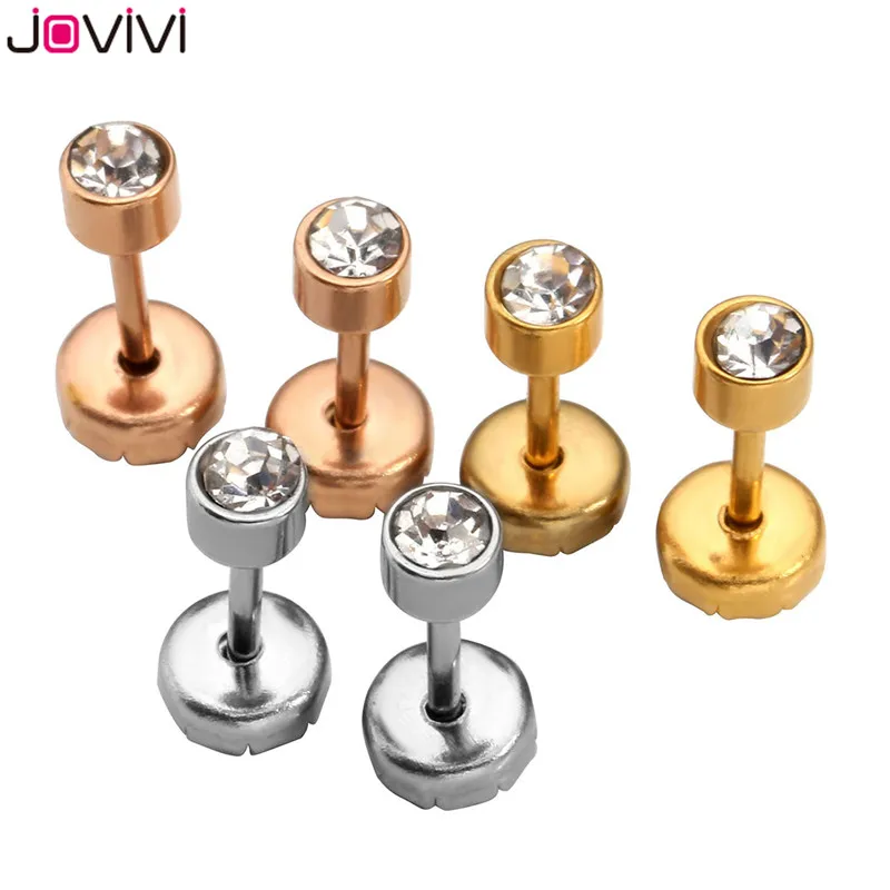 Jovivi Stainless Steel 2MM Clear Crystal 20G Barbell Earrings Ear Helix
