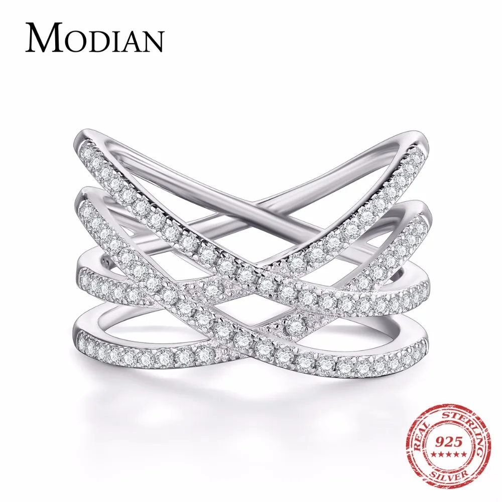 

Modian 2019 Authentic 925 Sterling Silver Simple Finger Ring Fashion Exaggerated Sparkling BRAIDED For Women Couple Gift Jewelry