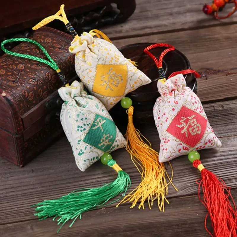 

Car Hanging Lavender Sachet Bag Traditional Chinese Folk Art Word Printed Tassels Medicine Spice Fragrance Mascot