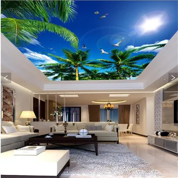 

beibehang Custom 3D Wallpapers Living Room Blue Sky Palm Sun Ceiling Art Hotel Restaurant Mural Home Decoration Background