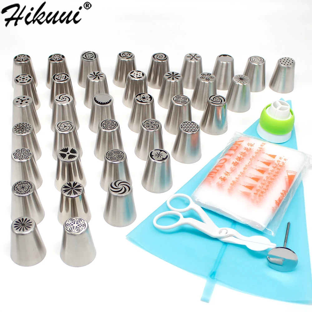 Hikuui Stainless Steel Pastry Nozzles Set 36pcs Cake Decorating Tools