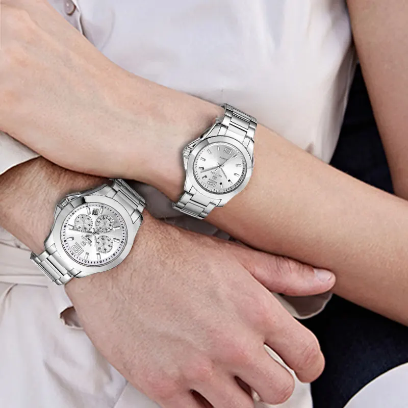 Erkek Kol Saati MEGIR часы мужские роскошные нержавеющая сталь для влюбленных бизнес часы Водонепроницаемый Кварцевые комплект с наручными часами Montre Homme
