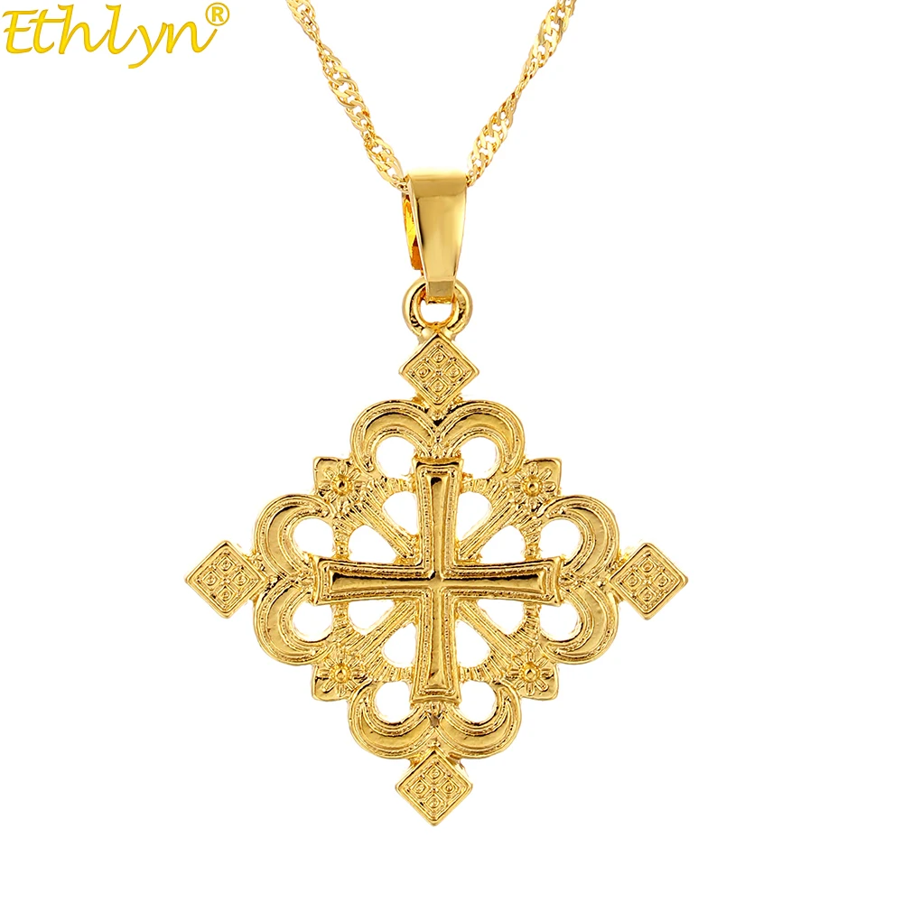 

Ethlyn 2018 Newest Unique Design Gold Color Cross Charm Pendant Necklace , Ethiopian Cross Designs P138