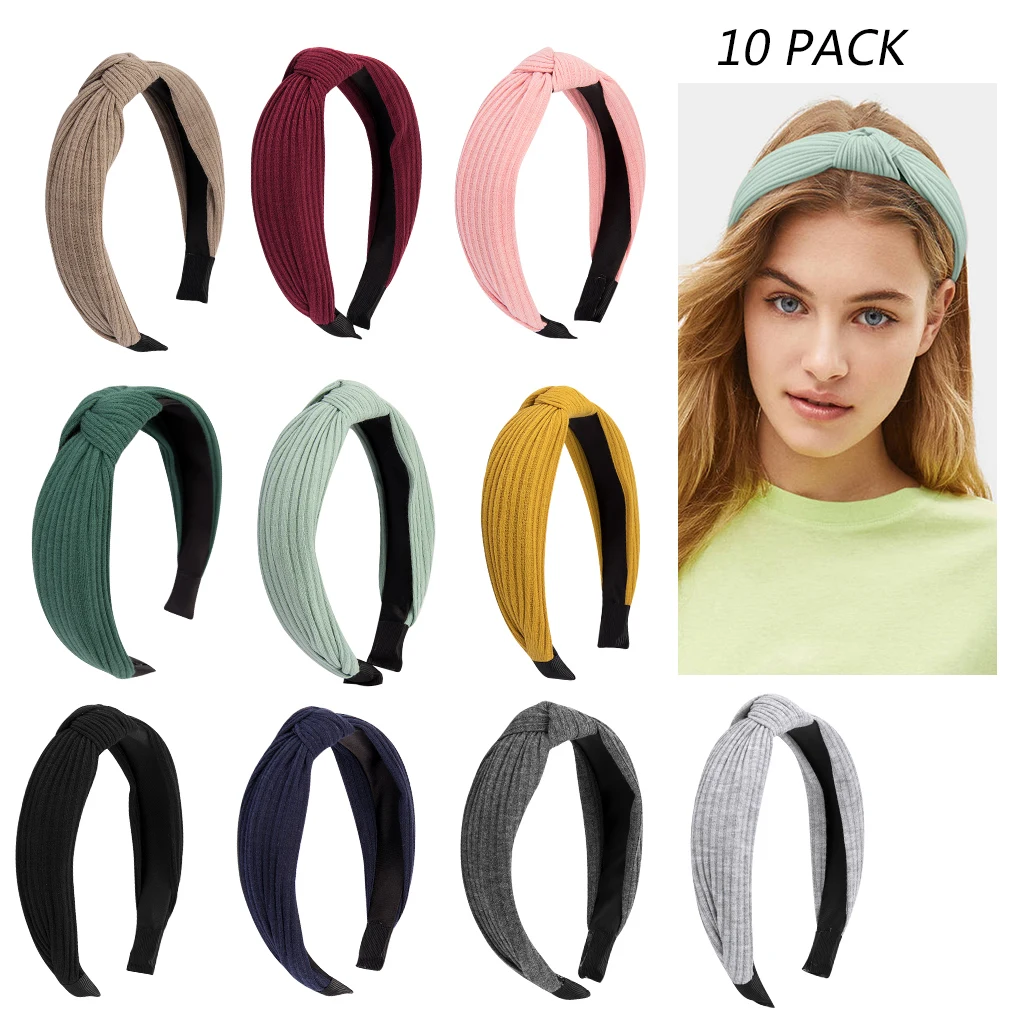 

10PCS Headband Set Cloth Knit Hair Accessories Cross Knotted Headband Wide-Brimmed Stripes Hair Band
