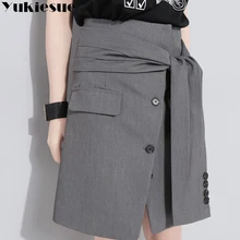 Черная юбка женская с разрезом и высокой талией облегающая прямая средней длины юбки весенние женские элегантные раздельные юбки женские