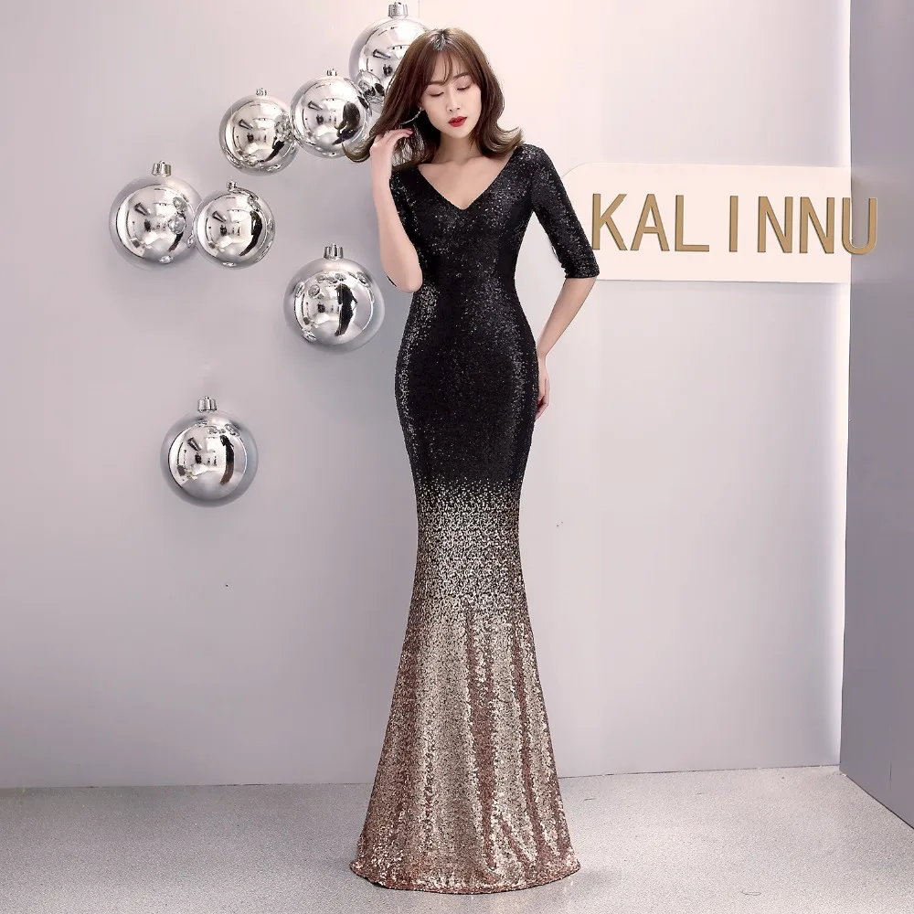 Dress Summer with Sequin Woman Half Sleeve V Neck Mermaid Luxury Long Dress Women Sexy Night Club Party Maxi Ladies Dresses (3)