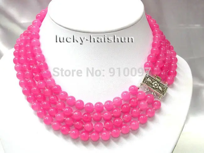 

>>Authentic 4row crude pink jade bead necklace 17