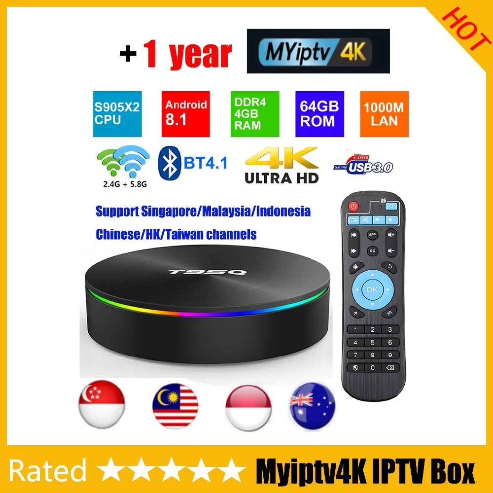 

T95q 4GB 64GB tv box android 8.1 smart TV Box Amlogic S905X2 4K H.265 with 1year myiptv4k mypadtv Singapore malaysia HK iptv