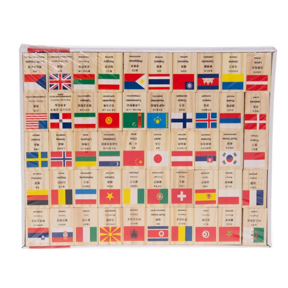 100 шт Деревянный Национальный флаг домино детская головоломка Смешная Игра домино Обучающие флаги страны мира развивающие игрушки домино