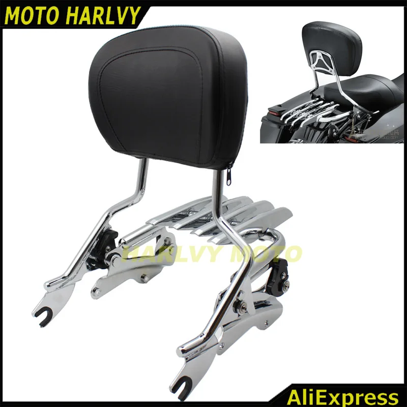 4 Point Hardware Sissy Bar Upright Passenger+ Luggage Rack For Harley Touring Street Glide Road