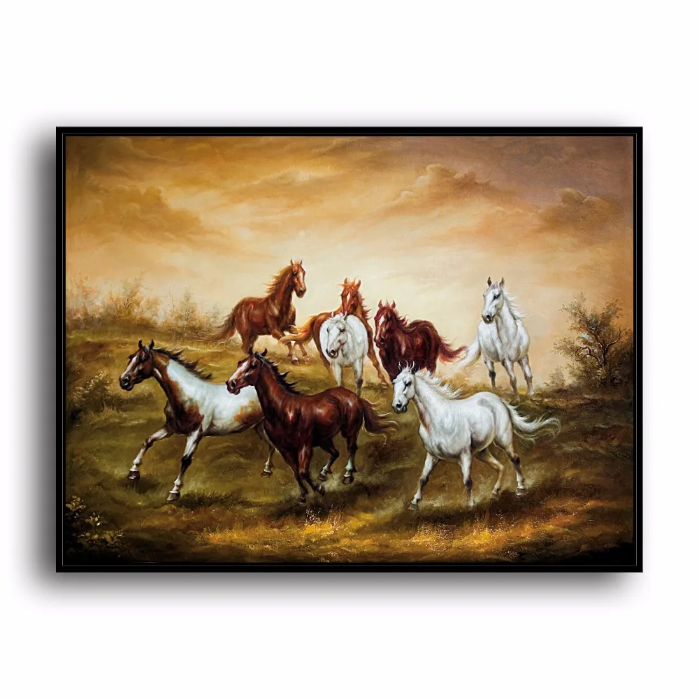 Horse Group Running Dust Animal Natural Scenery. HD Canvas Print Home